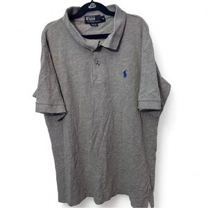 Polo Ralph Lauren Gray Polo Shirt - Medium - Blue Logo - Distressed